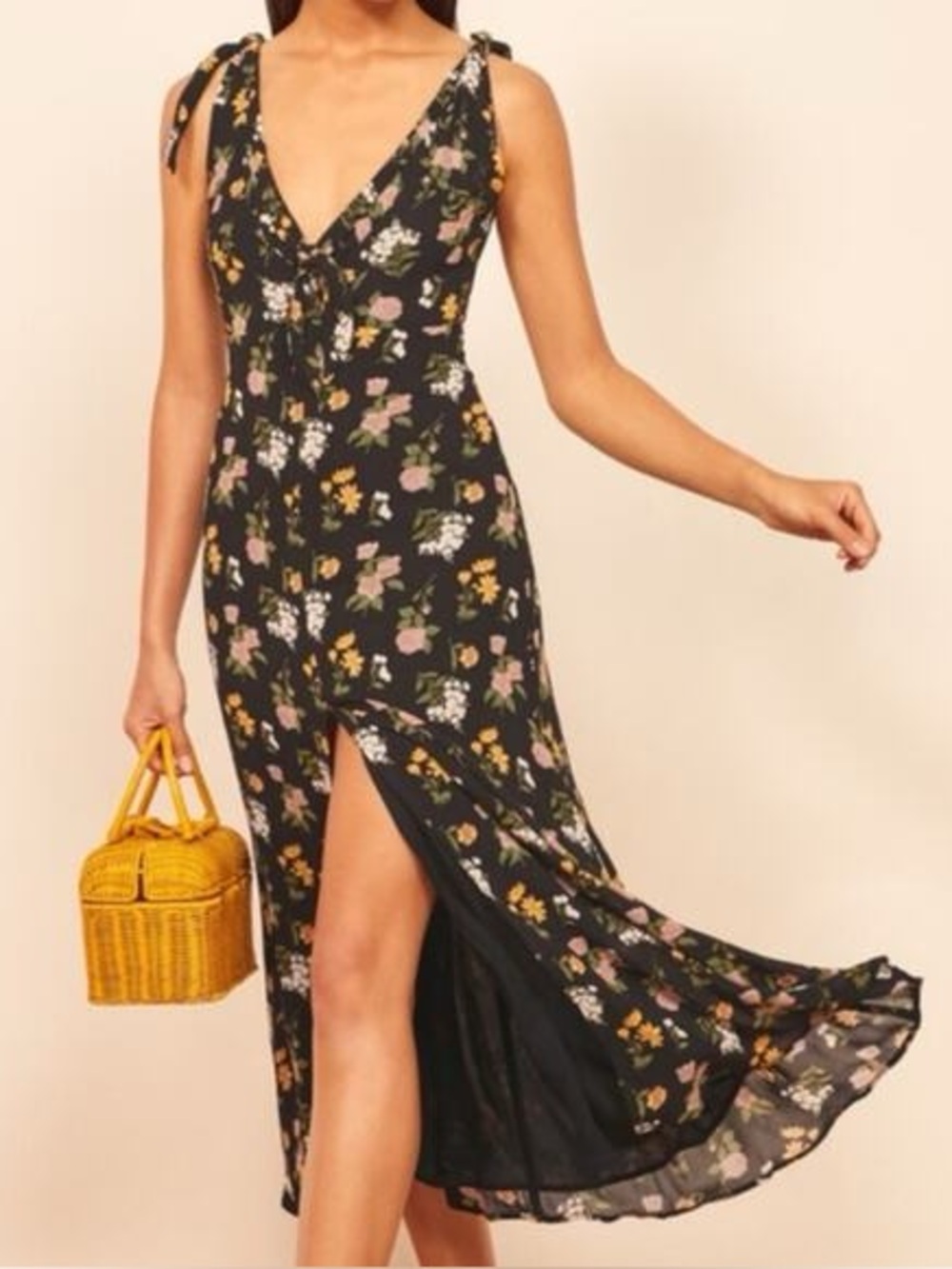 Reformation Harper Floral Midi Dress Black Size 0